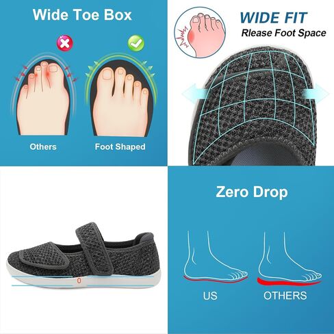 JOINFREE Womens Barefoot Walking Shoes Wide Diabetic Shoes Adjustable Mary Jane Shoes Flats Arthritis Edema Casual Shoes Breathable Slip on Sneakers Indoor Outdoor in Saudi Arabia