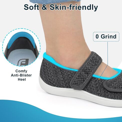 JOINFREE Womens Barefoot Walking Shoes Wide Diabetic Shoes Adjustable Mary Jane Shoes Flats Arthritis Edema Casual Shoes Breathable Slip on Sneakers Indoor Outdoor in Saudi Arabia