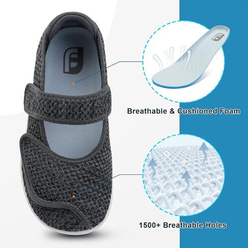 JOINFREE Womens Barefoot Walking Shoes Wide Diabetic Shoes Adjustable Mary Jane Shoes Flats Arthritis Edema Casual Shoes Breathable Slip on Sneakers Indoor Outdoor in Saudi Arabia