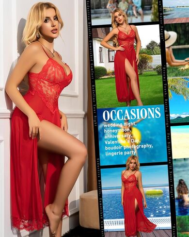 Lingerie for Women Lace Babydoll Chemise Sexy Nightdress Negligees V Neck Nightwear Side Split Nightgown in Saudi Arabia