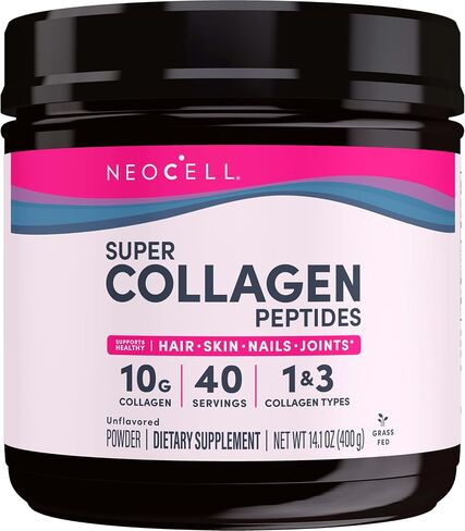 NeoCell Super Collagen Peptides, 10g Collagen Peptides per Serving, Gluten Free, Keto Friendly, Non-GMO, Grass Fed, Healthy Hair, Skin, Nails and Joints, Unflavored Powder, 14.1 oz., 1 Canister in Saudi Arabia
