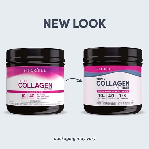 NeoCell Super Collagen Peptides, 10g Collagen Peptides per Serving, Gluten Free, Keto Friendly, Non-GMO, Grass Fed, Healthy Hair, Skin, Nails and Joints, Unflavored Powder, 14.1 oz., 1 Canister in Saudi Arabia