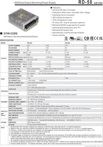 50W Dual Output Switching Power Supply RD-50A | 5V 12V RD-50B | 5V 24V RD-50(RD-50A) in Saudi Arabia