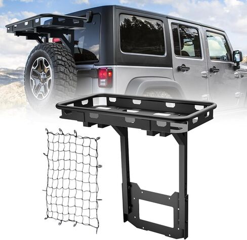 EYOUHZ لسلة الشحن الخلفية Bronco على الباب الخلفي OE المتوافقة مع 2021 2022 2023 2024 Ford Bronco، رف شحن الإطارات الاحتياطية، حامل تخزين الأمتعة (2/4 أبواب، تركيب مسمار) in Kuwait