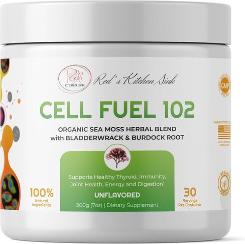 Red's Kitchen Sink Cell Fuel 102: Sea Moss Powder | Organic Sea Moss, Bladderwrack & Burdock Root Herbal Blend - Dr. Sebi Inspired, Organic, 100% Natural - (7oz) in Saudi Arabia