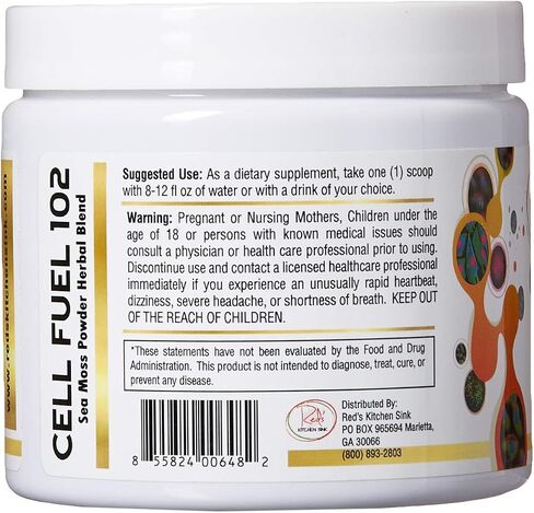 Red's Kitchen Sink Cell Fuel 102: Sea Moss Powder | Organic Sea Moss, Bladderwrack & Burdock Root Herbal Blend - Dr. Sebi Inspired, Organic, 100% Natural - (7oz) in Saudi Arabia