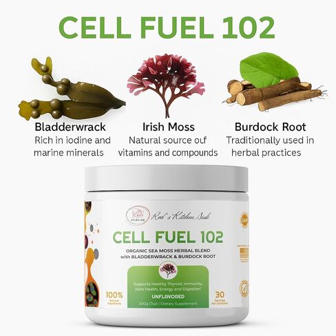 Red's Kitchen Sink Cell Fuel 102: Sea Moss Powder | Organic Sea Moss, Bladderwrack & Burdock Root Herbal Blend - Dr. Sebi Inspired, Organic, 100% Natural - (7oz) in Saudi Arabia