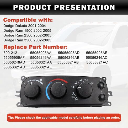 599-212 وحدة التحكم في HVAC متوافقة مع Dodge RAM 1500 2500 3500 2002-2005 ملائمة لدودج داكوتا 2001-2004 in Kuwait