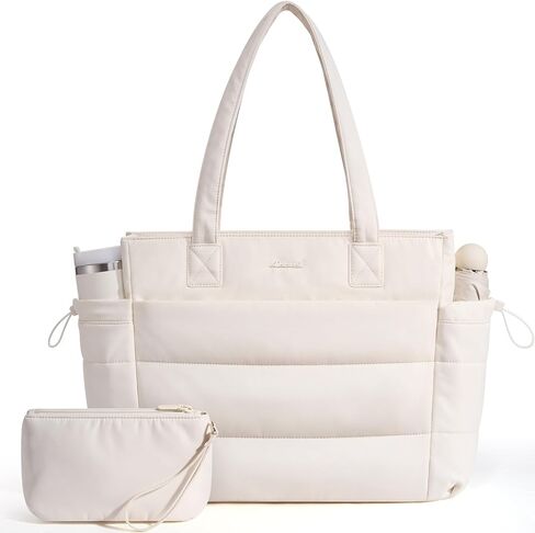 LOVEVOOK Tote Bag for Women with Giant Tumbler Holder Pocket, Puffer Work Travel Laptop Handbag with Zipper for Nurse Teacher in Saudi Arabia