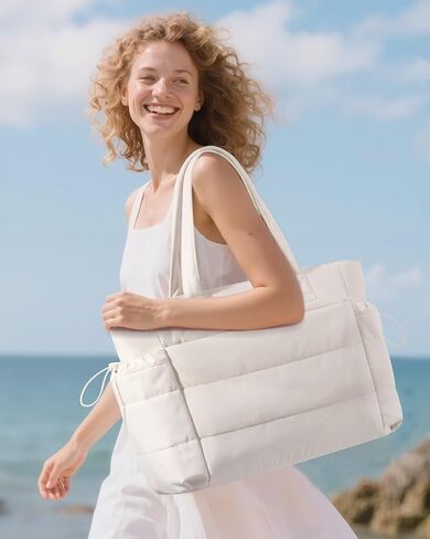 LOVEVOOK Tote Bag for Women with Giant Tumbler Holder Pocket, Puffer Work Travel Laptop Handbag with Zipper for Nurse Teacher in Saudi Arabia