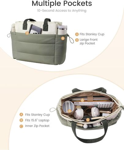 LOVEVOOK Tote Bag for Women with Giant Tumbler Holder Pocket, Puffer Work Travel Laptop Handbag with Zipper for Nurse Teacher in Saudi Arabia
