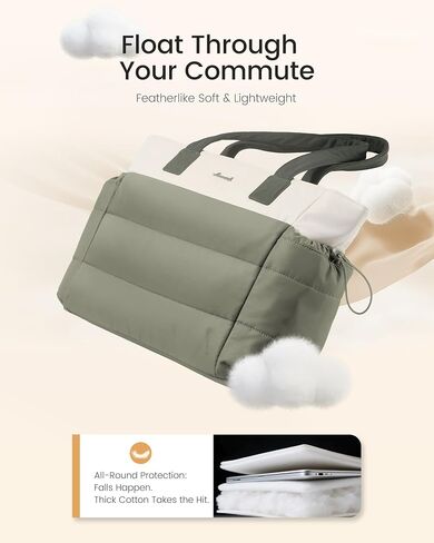 LOVEVOOK Tote Bag for Women with Giant Tumbler Holder Pocket, Puffer Work Travel Laptop Handbag with Zipper for Nurse Teacher in Saudi Arabia