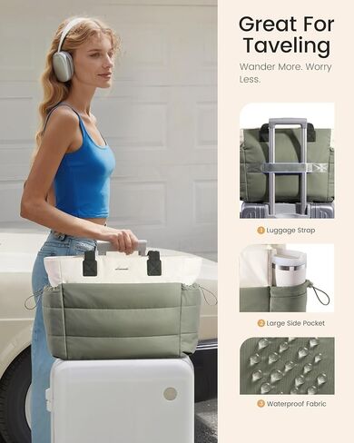 LOVEVOOK Tote Bag for Women with Giant Tumbler Holder Pocket, Puffer Work Travel Laptop Handbag with Zipper for Nurse Teacher in Saudi Arabia