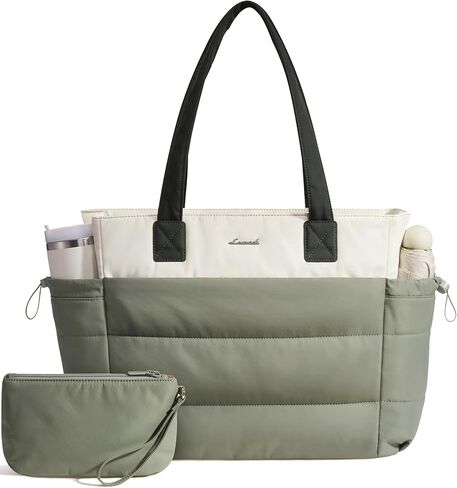 LOVEVOOK Tote Bag for Women with Giant Tumbler Holder Pocket, Puffer Work Travel Laptop Handbag with Zipper for Nurse Teacher in Saudi Arabia
