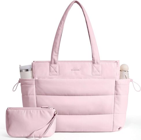 LOVEVOOK Tote Bag for Women with Giant Tumbler Holder Pocket, Puffer Work Travel Laptop Handbag with Zipper for Nurse Teacher in Saudi Arabia