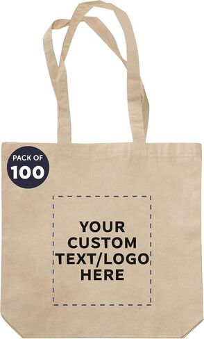 DISCOUNT PROMOS Custom Pristine Cove Canvas Tote with Rope Handles (Set of 100), Personalized Bulk Pack - Beach, Travel, Eco-Friendly - Natural Color, 14.75"X13.5", 12 OZ Cotton, with Zipper in Saudi Arabia
