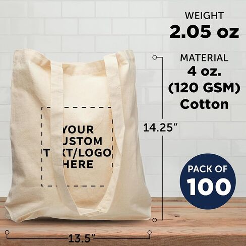 DISCOUNT PROMOS Custom Pristine Cove Canvas Tote with Rope Handles (Set of 100), Personalized Bulk Pack - Beach, Travel, Eco-Friendly - Natural Color, 14.75"X13.5", 12 OZ Cotton, with Zipper in Saudi Arabia