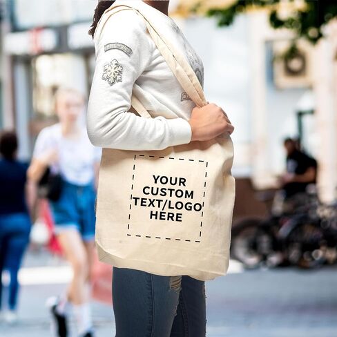 DISCOUNT PROMOS Custom Pristine Cove Canvas Tote with Rope Handles (Set of 100), Personalized Bulk Pack - Beach, Travel, Eco-Friendly - Natural Color, 14.75"X13.5", 12 OZ Cotton, with Zipper in Saudi Arabia