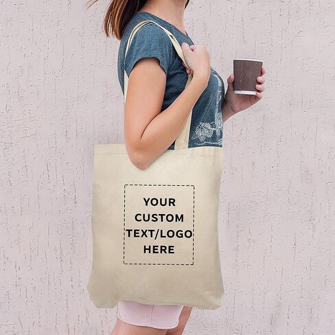 DISCOUNT PROMOS Custom Pristine Cove Canvas Tote with Rope Handles (Set of 100), Personalized Bulk Pack - Beach, Travel, Eco-Friendly - Natural Color, 14.75"X13.5", 12 OZ Cotton, with Zipper in Saudi Arabia