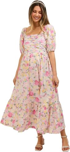 Pinkblush Floral Post Puff Sleeve Dressy Midi Dress in Kuwait