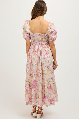 Pinkblush Floral Post Puff Sleeve Dressy Midi Dress in Kuwait