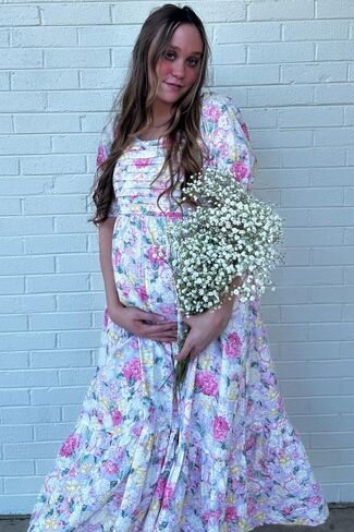 Pinkblush Floral Post Puff Sleeve Dressy Midi Dress in Kuwait
