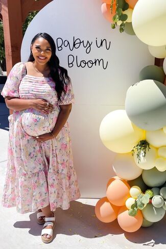 Pinkblush Floral Post Puff Sleeve Dressy Midi Dress in Kuwait