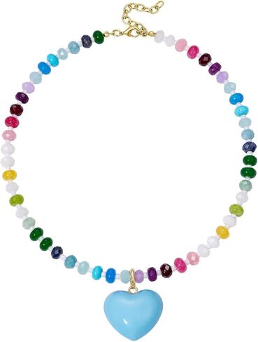 KissYan Beaded Necklaces for Women, Colorful Boho Bead Choker With Bubble Puffy Heart Pendant, Natural Stone Rainbow Necklaces Summer Surfer Beach Handmade Jewelry Gift in Saudi Arabia