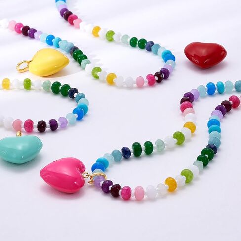 KissYan Beaded Necklaces for Women, Colorful Boho Bead Choker With Bubble Puffy Heart Pendant, Natural Stone Rainbow Necklaces Summer Surfer Beach Handmade Jewelry Gift in Saudi Arabia