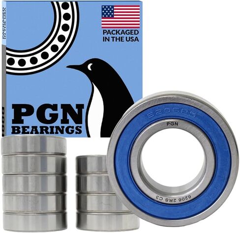 محمل PGN (10 عبوات) 6206-2RS - محمل كروي مختوم من الصلب الكروم المشحم - محامل 30x62x16 مم مع ختم مطاطي ودعم دورة في الدقيقة العالية in Saudi Arabia