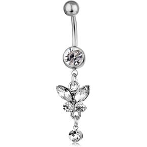 Rheinstone Butterfly Belly Button Rings Surgical Stainless Steel Diamond Pendant Navel Rings Crystal Navel Nails Butterfly Jewelry for Women in Saudi Arabia