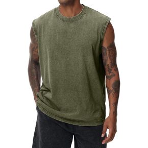 Mens Cotton Sleeveless Tank Tops Cut Off Muscle Gym T Shirts Running Beach Loose Fit Tees in Kuwait