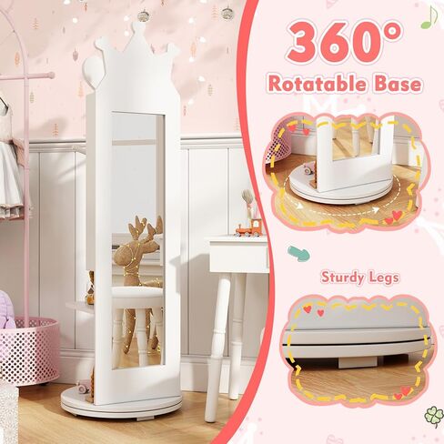 Costzon Kids Jewelry Armoire ، 360 ° دوار مجوهرات خزانة مع مرآة كاملة الطول ورفان الملابس ، فستان الأطفال مرآة مع تخزين المجوهرات ، 44 بوصة منظم المجوهرات الدائمة للفتيات (وردي) in Kuwait