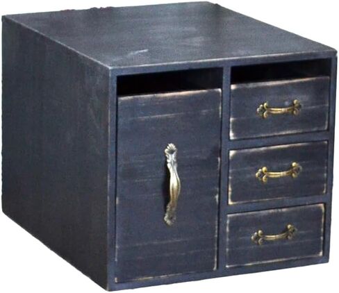 Rustic Beauty Organizer 4 Drawers - Wooden Cosmetic Storage Box for Neat & Home Office Desk &Organize &Storing of Makeup Tools,Bathroom Counter-top(Black, L) in Saudi Arabia