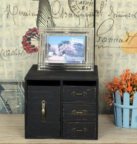 Rustic Beauty Organizer 4 Drawers - Wooden Cosmetic Storage Box for Neat & Home Office Desk &Organize &Storing of Makeup Tools,Bathroom Counter-top(Black, L) in Saudi Arabia