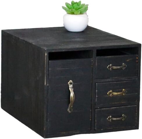 Rustic Beauty Organizer 4 Drawers - Wooden Cosmetic Storage Box for Neat & Home Office Desk &Organize &Storing of Makeup Tools,Bathroom Counter-top(Black, L) in Saudi Arabia