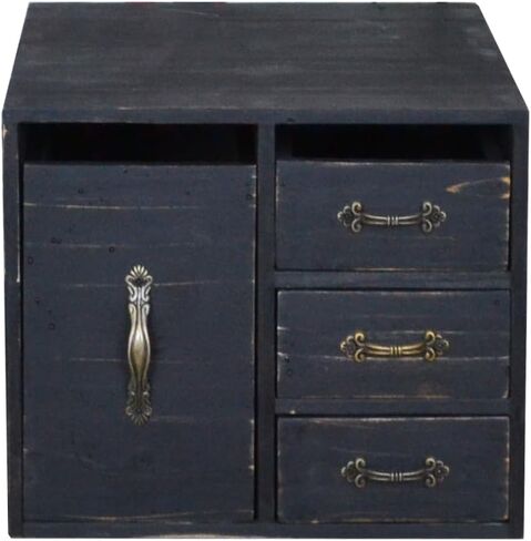 Rustic Beauty Organizer 4 Drawers - Wooden Cosmetic Storage Box for Neat & Home Office Desk &Organize &Storing of Makeup Tools,Bathroom Counter-top(Black, L) in Saudi Arabia