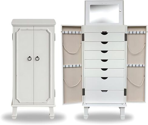 Hives and Honey Charlize Standing Jewelry Armoire – Fully Locking Wood Jewelry Storage with Mirror, 7 Drawers, Necklace Hooks, and Anti-Tarnish Lining – Turquoise in Saudi Arabia