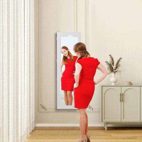 LOKO Lockable Wall-Mounted Mirror Jewelry Cabinet, Tall Jewelry Organizer with 5 LEDs, Large Capacity Jewelry Armoire with Full Length Mirror and 6 Drawers for Women Girls (White) in Saudi Arabia