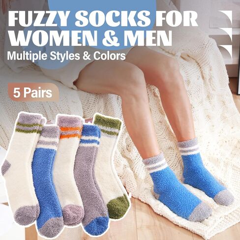 ANTSANG Fuzzy Slipper Socks for Women Men Fluffy Warm Winter Socks Valentines Day Christmas Gift Stocking Stuffers 5 Pairs in Saudi Arabia