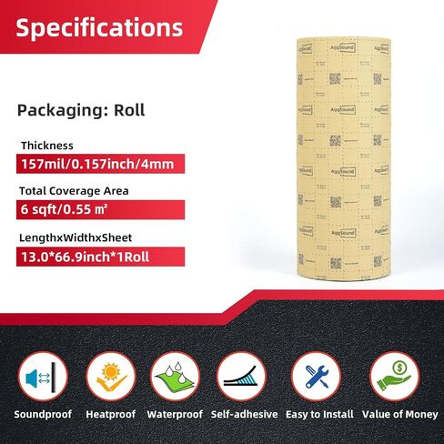 Roll Pack Sound Deadener for Cars-Auto Closed Cell Foam Noise Deadening Material-Heat Shield Insulation Dampening Mat, 157mil 6sqft in Kuwait