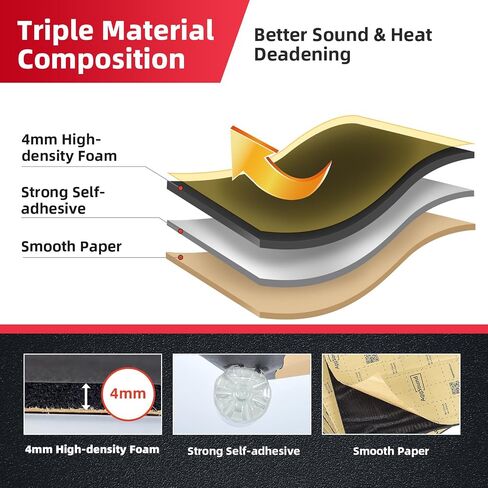 Roll Pack Sound Deadener for Cars-Auto Closed Cell Foam Noise Deadening Material-Heat Shield Insulation Dampening Mat, 157mil 6sqft in Kuwait