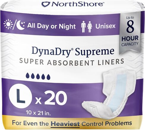NorthShore DynaDry Supreme Liners Incontinence for Women and Men, Large, Pack/20 in Saudi Arabia