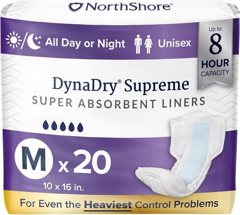 Northshore Dynadry Supreme Liners سلس البول للنساء والرجال ، كبير ، حزمة/20 in Kuwait