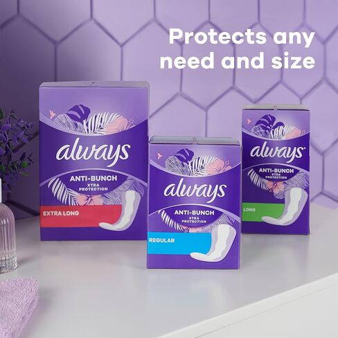 Always Anti-Bunch Xtra Protection, Panty Liners for Women, Light Absorbency, Extra Long Length, Leakguard + Rapiddry, Unsented, 92 Count in Saudi Arabia