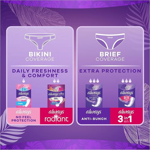 Always Anti-Bunch Xtra Protection, Panty Liners for Women, Light Absorbency, Extra Long Length, Leakguard + Rapiddry, Unsented, 92 Count in Saudi Arabia