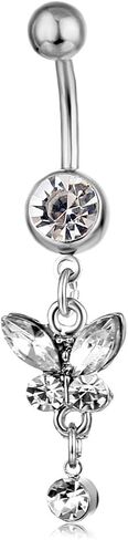 Rheinstone Butterfly Belly Button Rings Surgical Stainless Steel Diamond Pendant Navel Rings Crystal Navel Nails Butterfly Jewelry for Women in Saudi Arabia