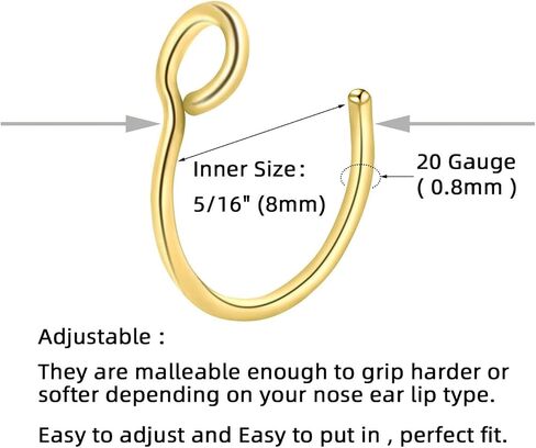 9 PCS Fake Piercing Jewelry Hoop, Fake Nose Rings Hoop, Stainless Steel Nose Hoop for Faux Lip Septum Nose Ring Set (Gold/Silver/Black) in Saudi Arabia