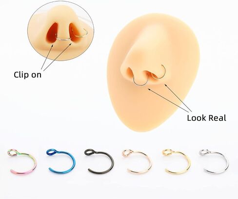 9 PCS Fake Piercing Jewelry Hoop, Fake Nose Rings Hoop, Stainless Steel Nose Hoop for Faux Lip Septum Nose Ring Set (Gold/Silver/Black) in Saudi Arabia