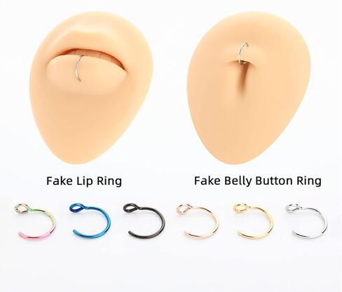9 PCS Fake Piercing Jewelry Hoop, Fake Nose Rings Hoop, Stainless Steel Nose Hoop for Faux Lip Septum Nose Ring Set (Gold/Silver/Black) in Saudi Arabia